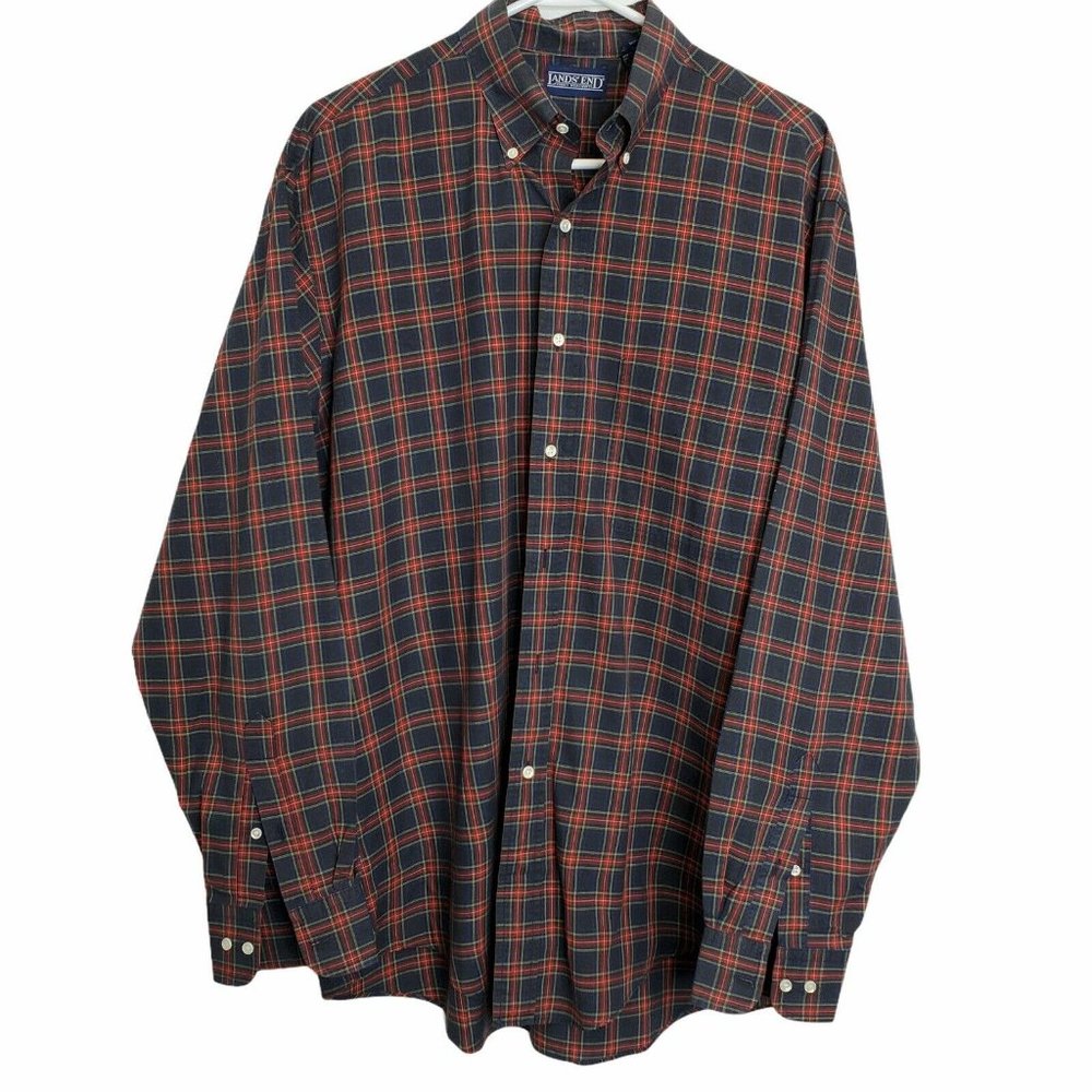 Lands' End Long Sleeve Red Plaid Button Down Shirt